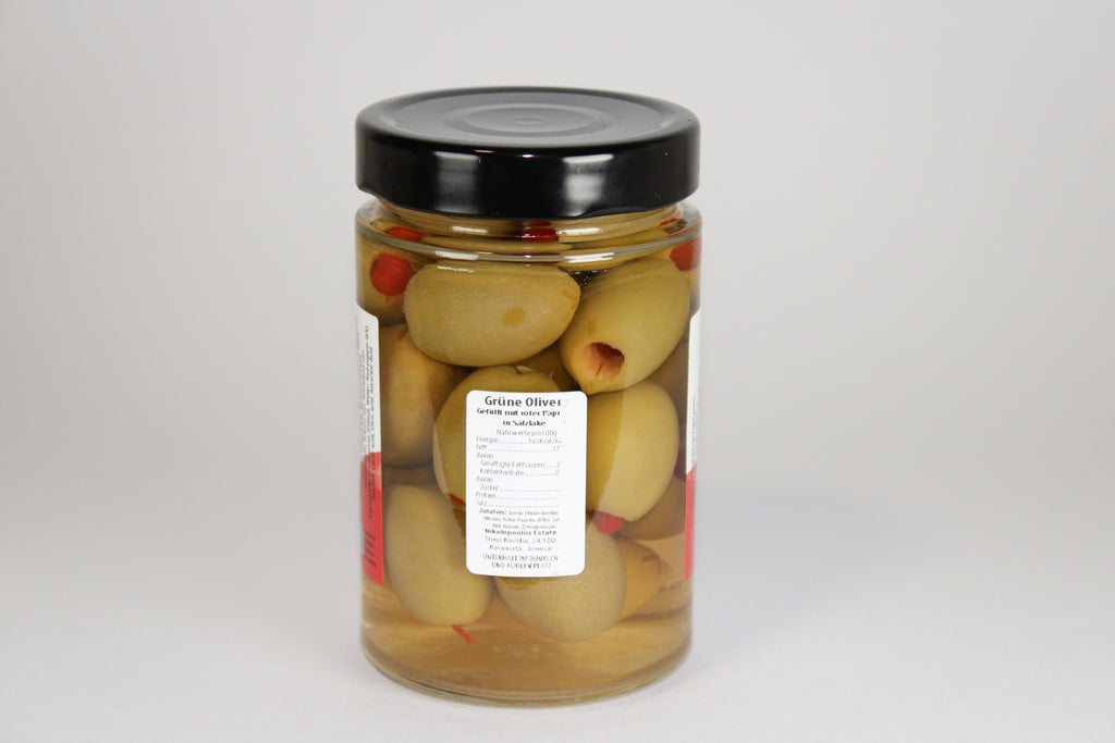 Grüne Oliven mit Paprika